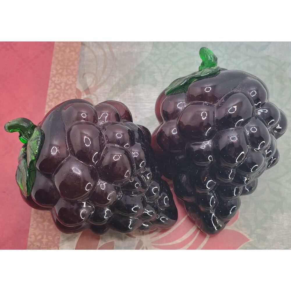 Set Of Vintage Murano Style Art Glass Purple Grape Bunches Approx 5" X 3"